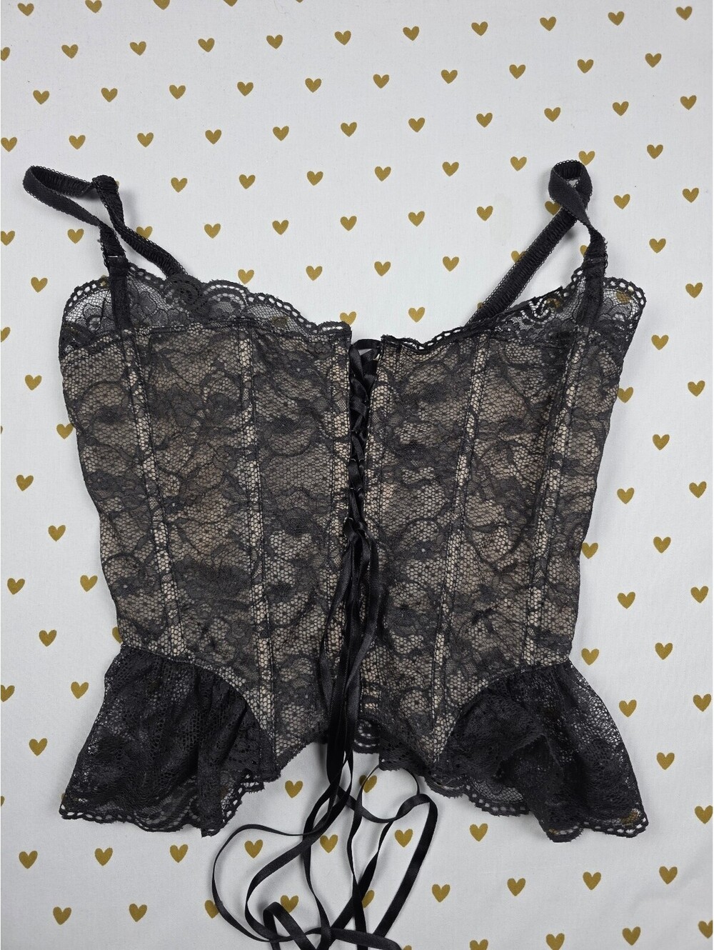 Vintage 2003 Victoria’s Secret Corset Bustier M Black Lace Lace Up Y2K Medium